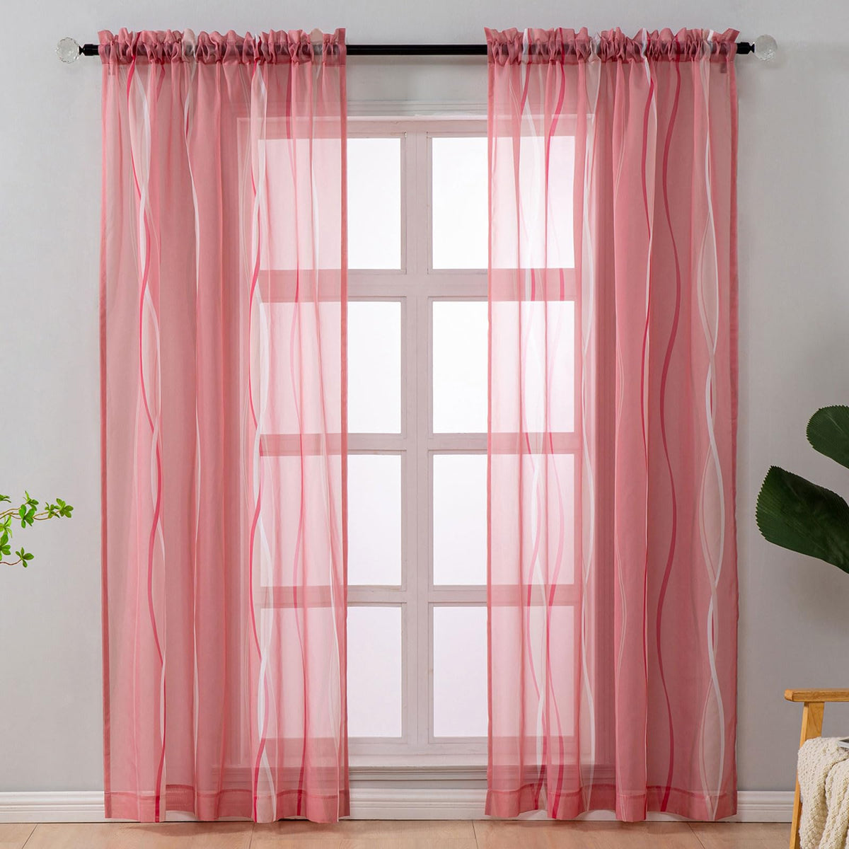 L.Z.E White and Teal Sheer Curtains 84 Inches Long, Light Filtering Elegant Patterned Curtains with Design for Living Room Bedroom Dining Room, Lightweight Window Drapes, Grommet Top 2 Panels Set