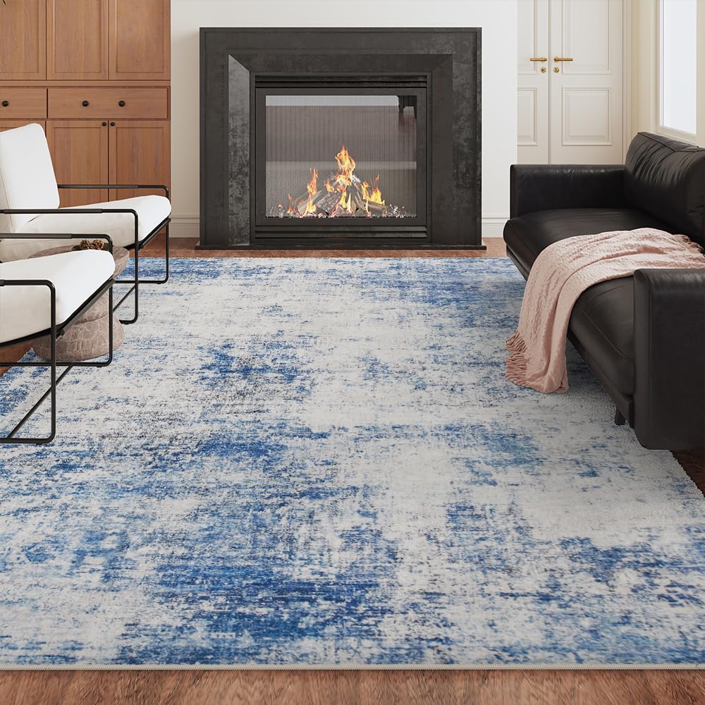8x10 Pink Gray Washable Area Rug for Living Room, Vintage Print