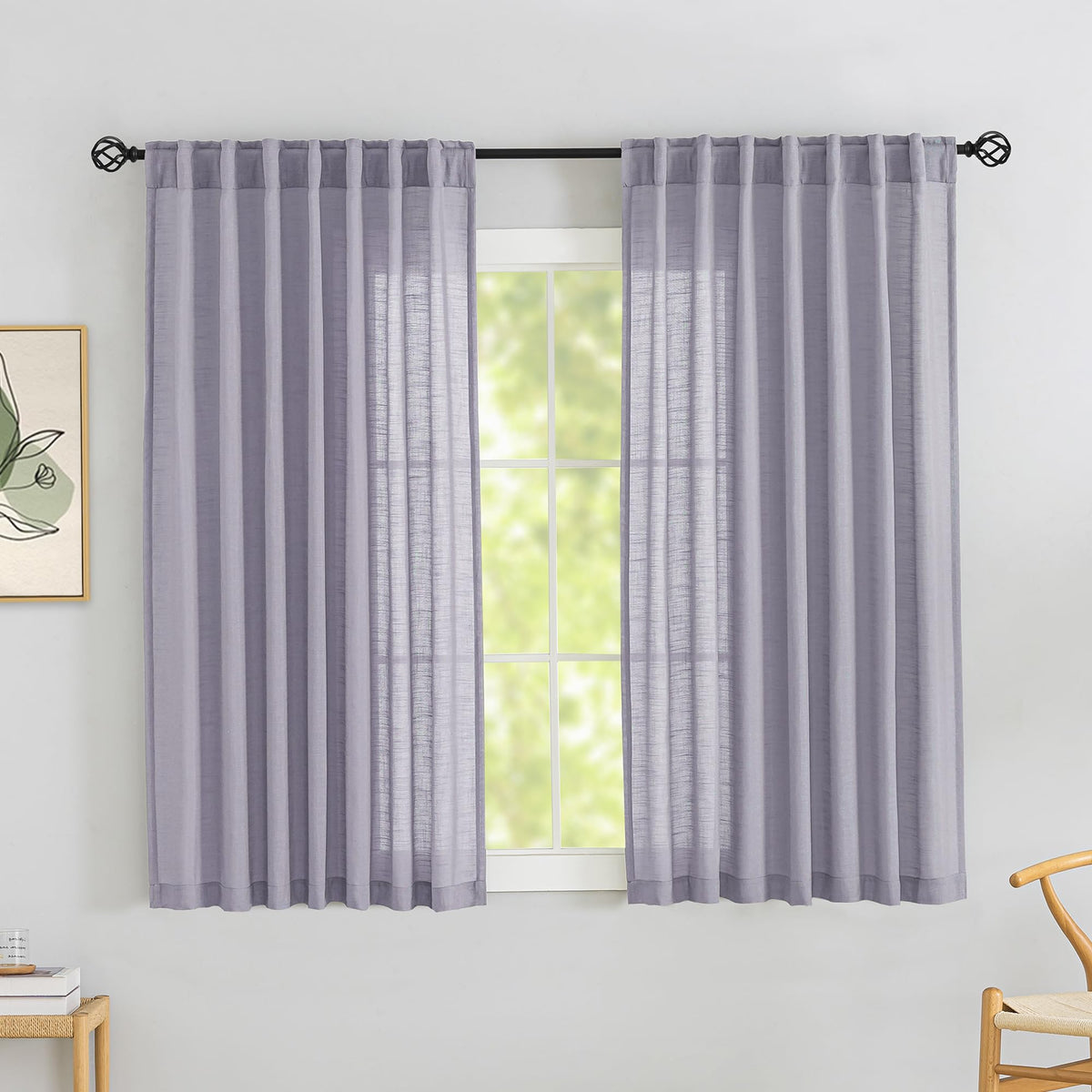 Natural Linen 144 Inch Length Curtains for Tall Floor Ceiling Villa Living Room -Cream Ivory Bak Tab Hooks Pleated Easy Open Sliding Semi Sheer 144 inch Extra Long 2 Story Window Curtains,12 Foot