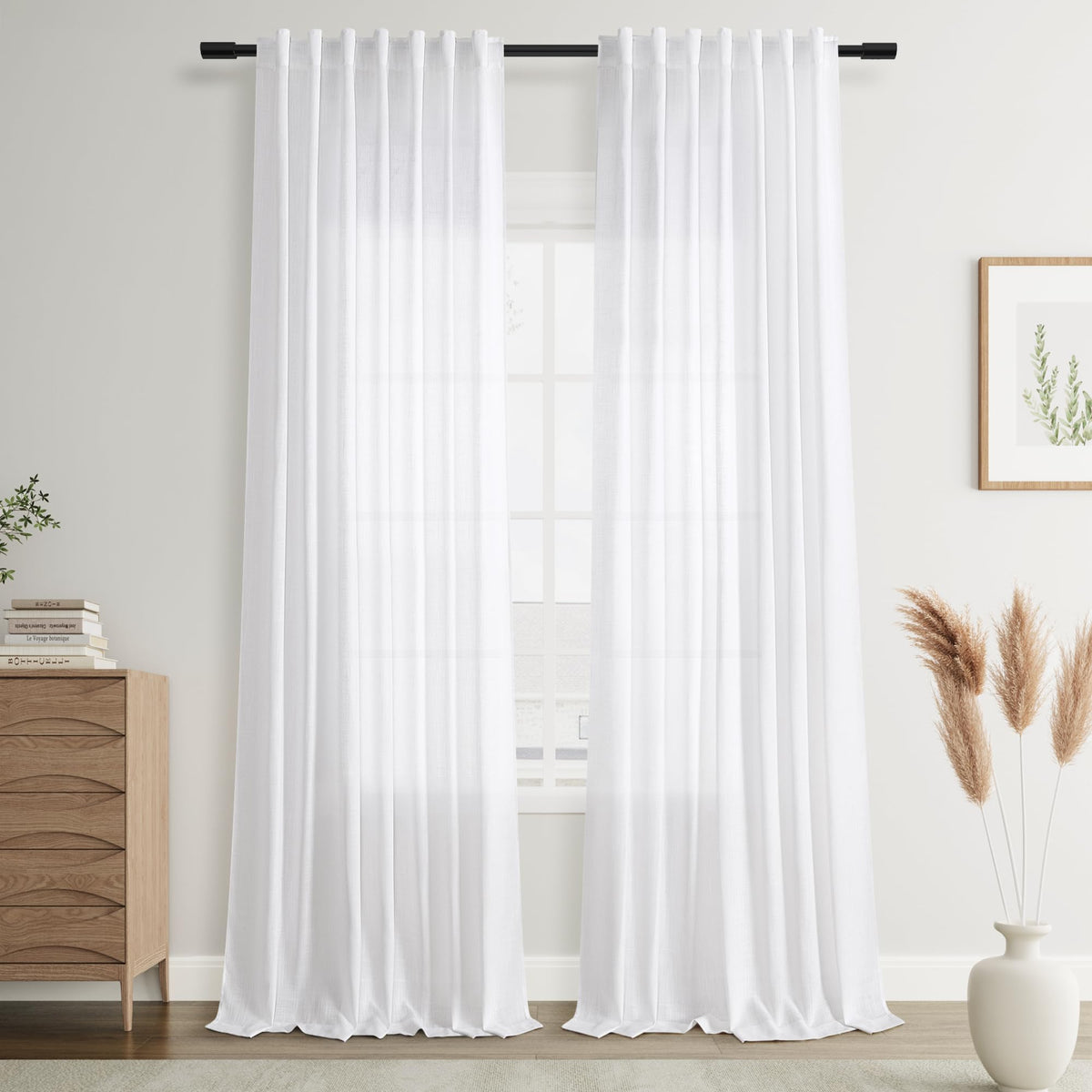 Joywell Linen Sheer Curtains 84 Inches Long for Living Room Beige Cream