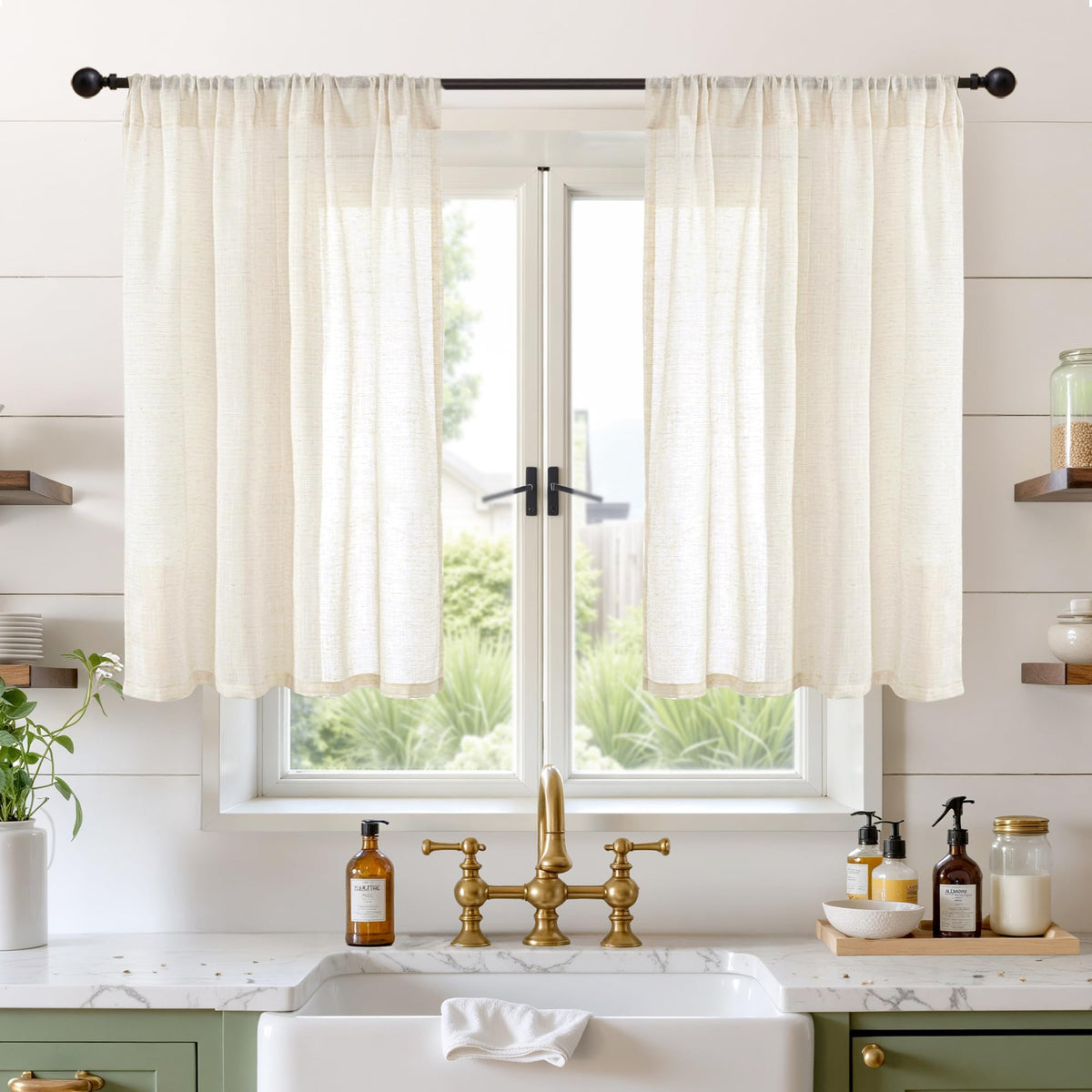 BGment Linen Sheer Curtains 84 Inches Long 2 Panels Set for Living Room