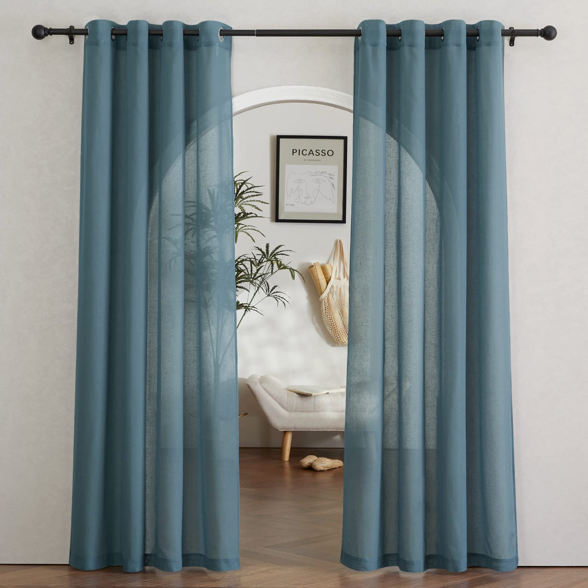 NICETOWN White Sheer Linen Curtains 84 Inch Length 2 Panels Set, W52xL84