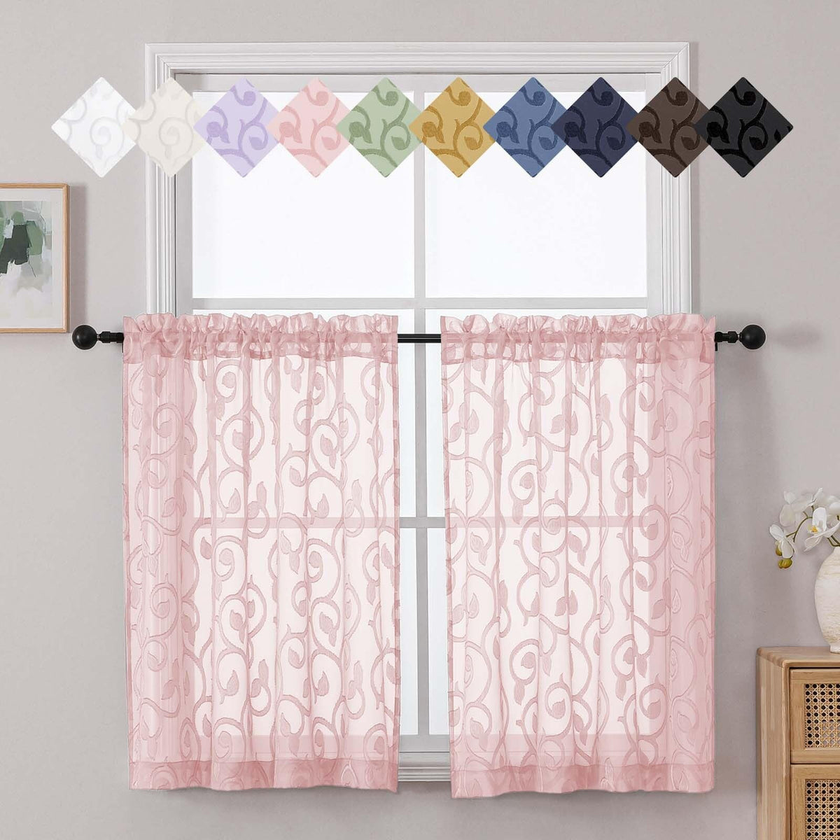 Dusty Blue Sheer Curtains for Bedroom Living Room 72 Inches Long 2 Panels Set, Soft Airy Geometric Jacquard Clip Curtains Drapes, Modern Rod Pocket Door Curtain, 2Pcs Each 42" Wx72 L Inch