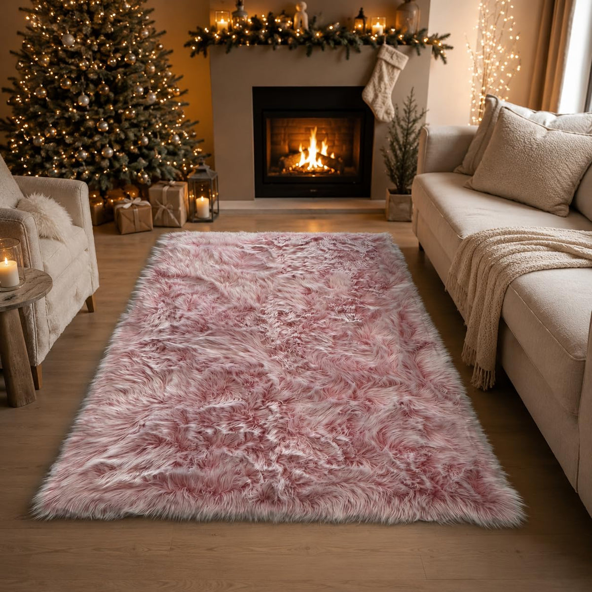 EasyJoy Ultra Soft Fluffy/Fuzzy Shaggy Area Rug Faux Fur Chair Cover Seat Pad for Bedroom Floor Sofa Living Room (2 x 6 ft Sheepskin, Beige)