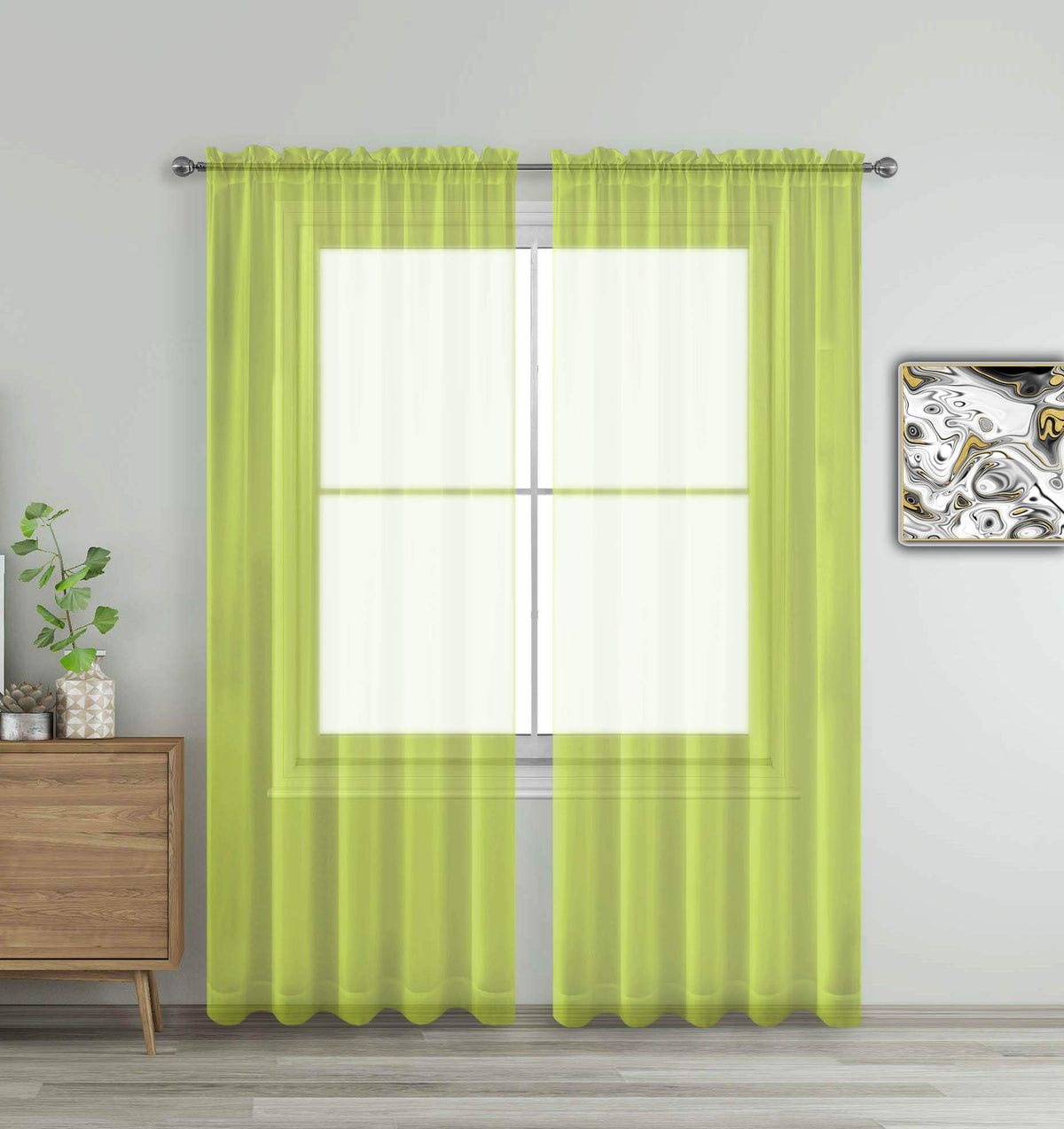 WPM Yellow Color Sheer Curtains 58" Wide x 84" Long 2 Panels Livingroom Window Treatment Rod Pocket Sheer Voile for Bedroom, Kitchen, Children Room Fully Stitched and Hemmed