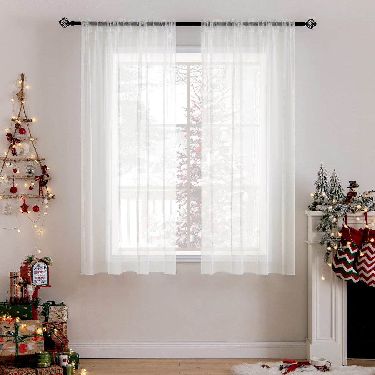 MIULEE 2 Panels White Sheer Curtains for Living Room 54 X 105 Inches
