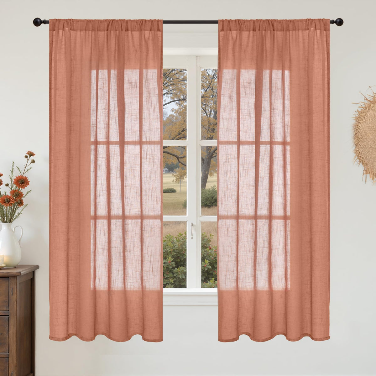 BGment Linen Sheer Curtains 84 Inches Long 2 Panels Set for Living Room