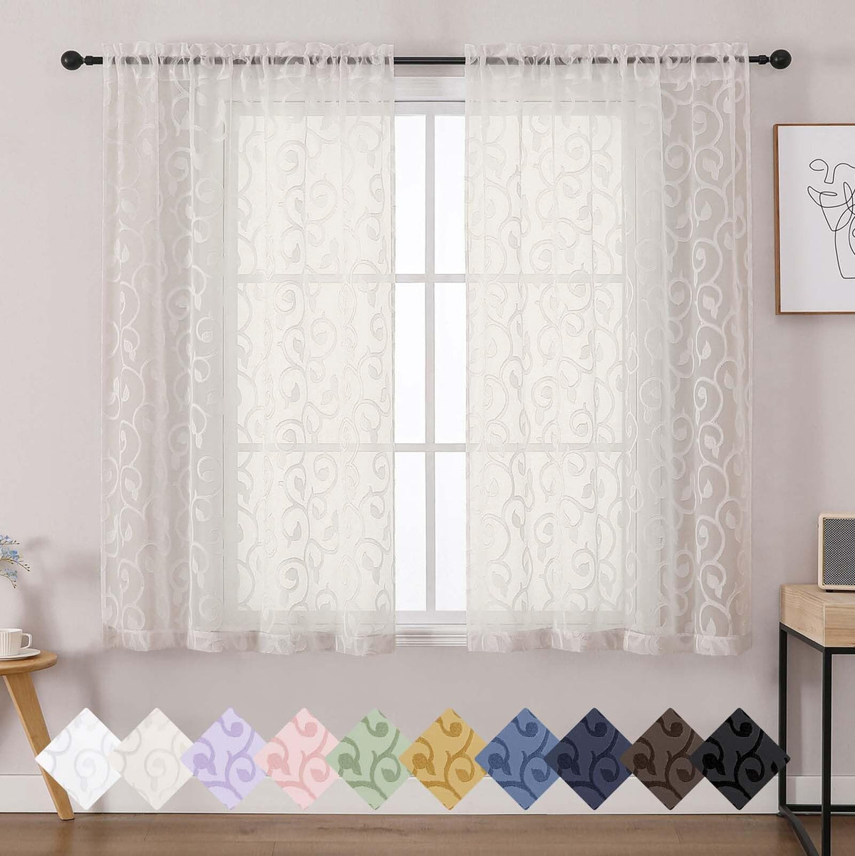 Dusty Blue Sheer Curtains for Bedroom Living Room 72 Inches Long 2 Panels Set, Soft Airy Geometric Jacquard Clip Curtains Drapes, Modern Rod Pocket Door Curtain, 2Pcs Each 42" Wx72 L Inch