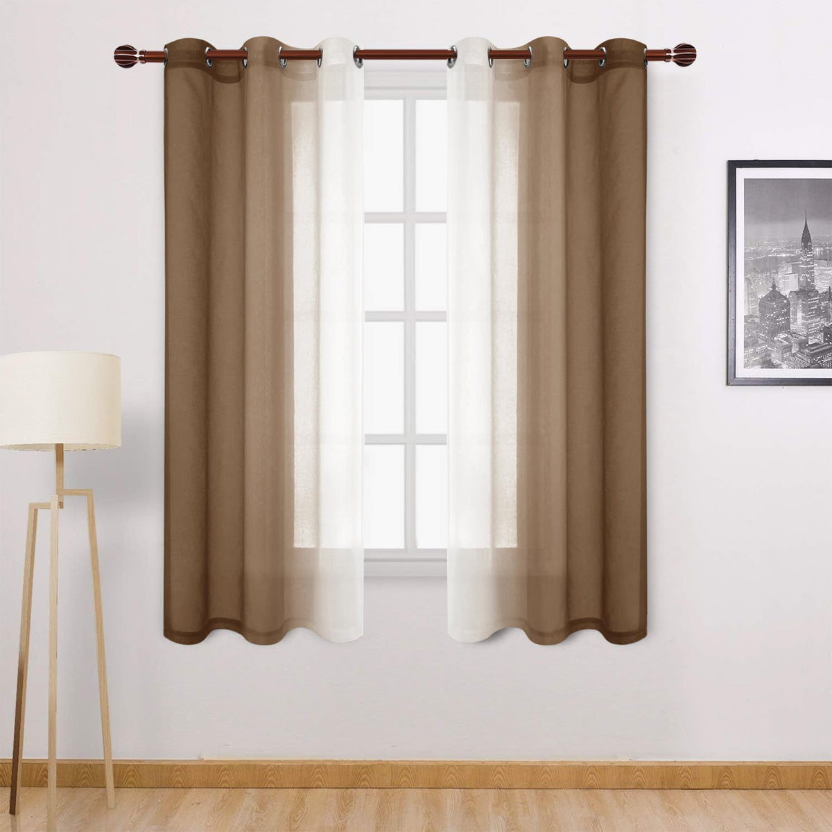 DWCN Blue Linen Ombre Sheer Curtains - Semi Voile Gradient Grommet Top Curtains for Bedroom and Living Room, Set of 2 Window Curtain Panels, 52 x 84 Inches Long, Denim Blue