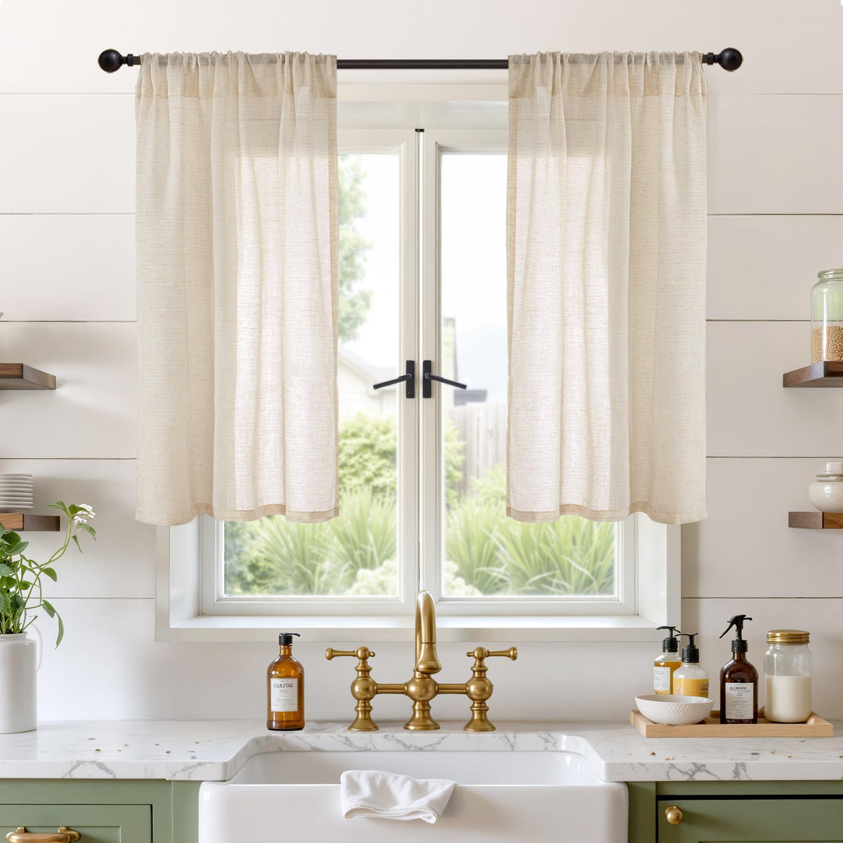 BGment Linen Sheer Curtains 84 Inches Long 2 Panels Set for Living Room