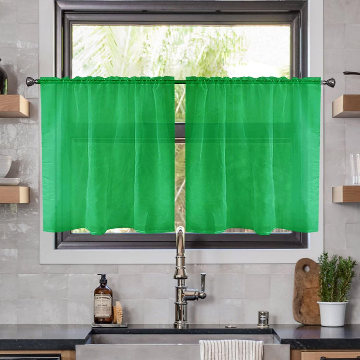 youleyar Solid Sheer Rod Pocket Curtain Voile Draperies 2 Panels White Beige Black Grey Coffee 52 Inch Width 84 Inch Long 1 Pair for Kitchen Bedroom Children Living Room Yard (Orange,52Wｘ84L)
