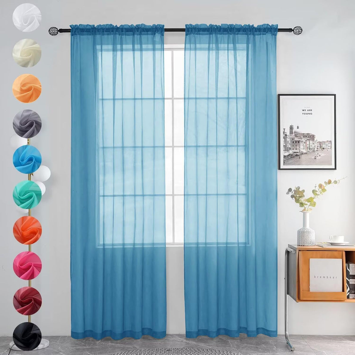 youleyar Solid Sheer Rod Pocket Curtain Voile Draperies 2 Panels White Beige Black Grey Coffee 52 Inch Width 84 Inch Long 1 Pair for Kitchen Bedroom Children Living Room Yard (Orange,52Wｘ84L)