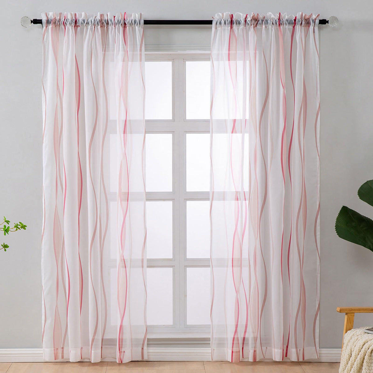 L.Z.E White and Teal Sheer Curtains 84 Inches Long, Light Filtering Elegant Patterned Curtains with Design for Living Room Bedroom Dining Room, Lightweight Window Drapes, Grommet Top 2 Panels Set