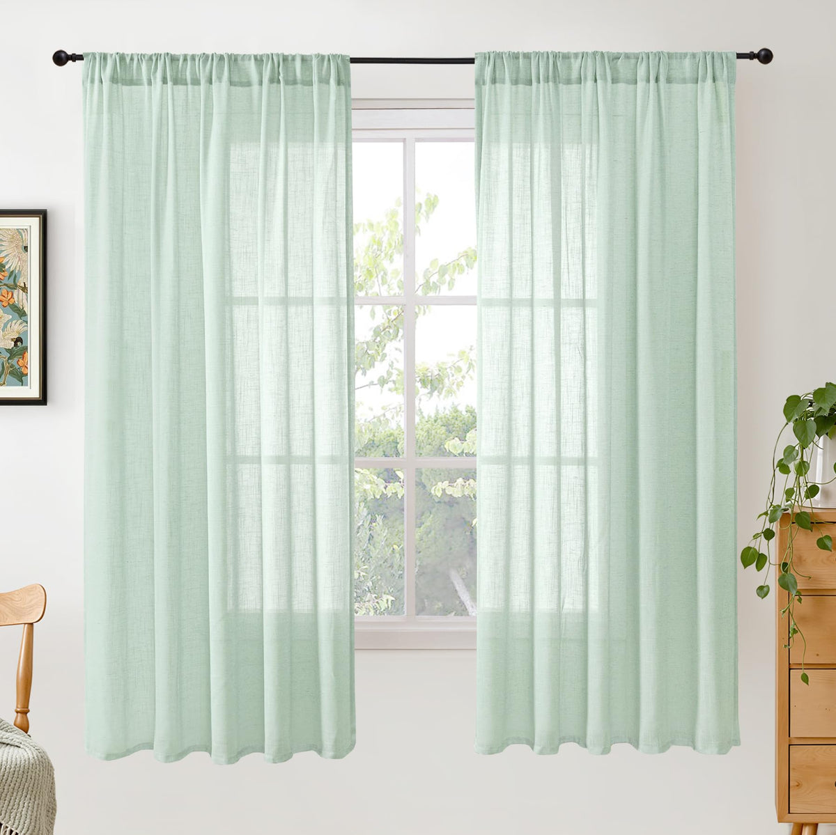 BGment Linen Sheer Curtains 84 Inches Long 2 Panels Set for Living Room