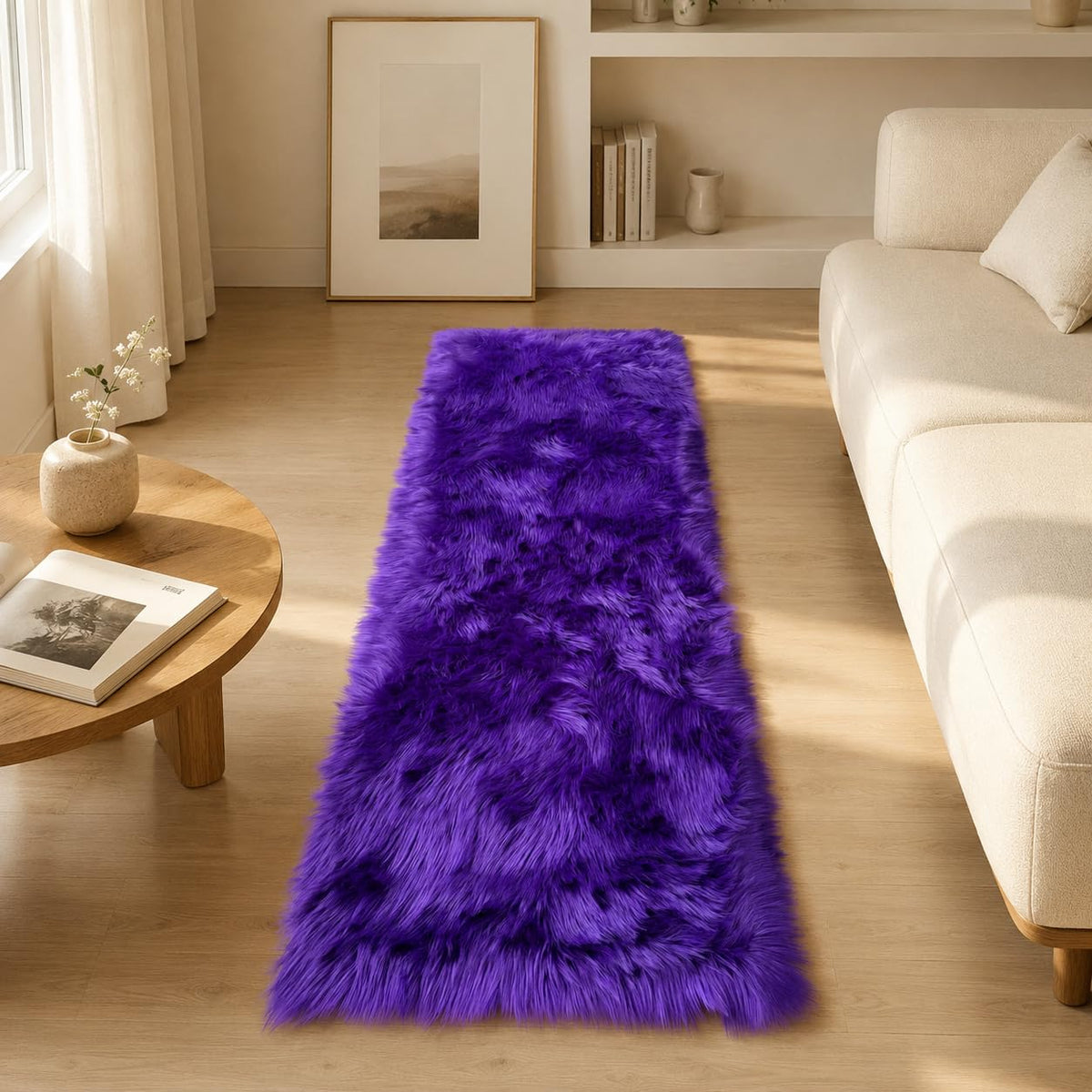 EasyJoy Ultra Soft Fluffy/Fuzzy Shaggy Area Rug Faux Fur Chair Cover Seat Pad for Bedroom Floor Sofa Living Room (2 x 6 ft Sheepskin, Beige)
