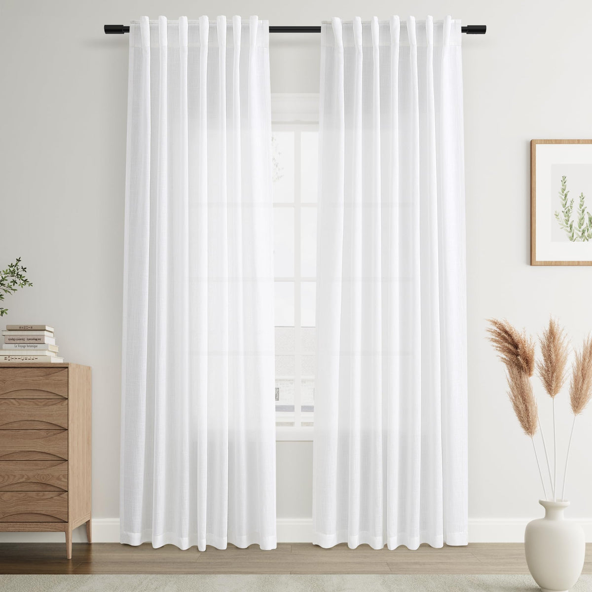 Joywell Linen Sheer Curtains 84 Inches Long for Living Room Beige Cream