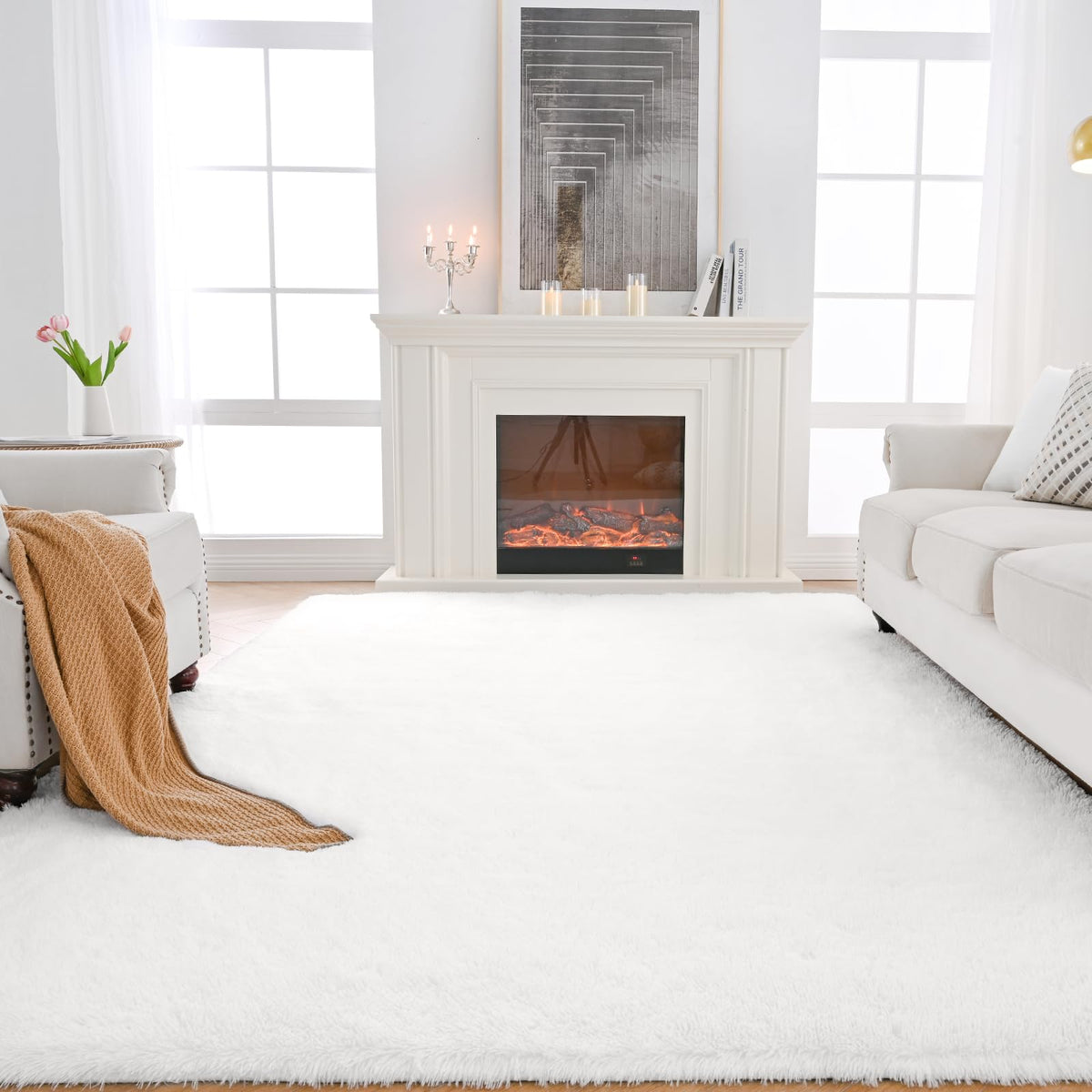 Fluffy Area Rug for Bedroom 5x7 Grey - Soft Shag Dorm Decor Carpet