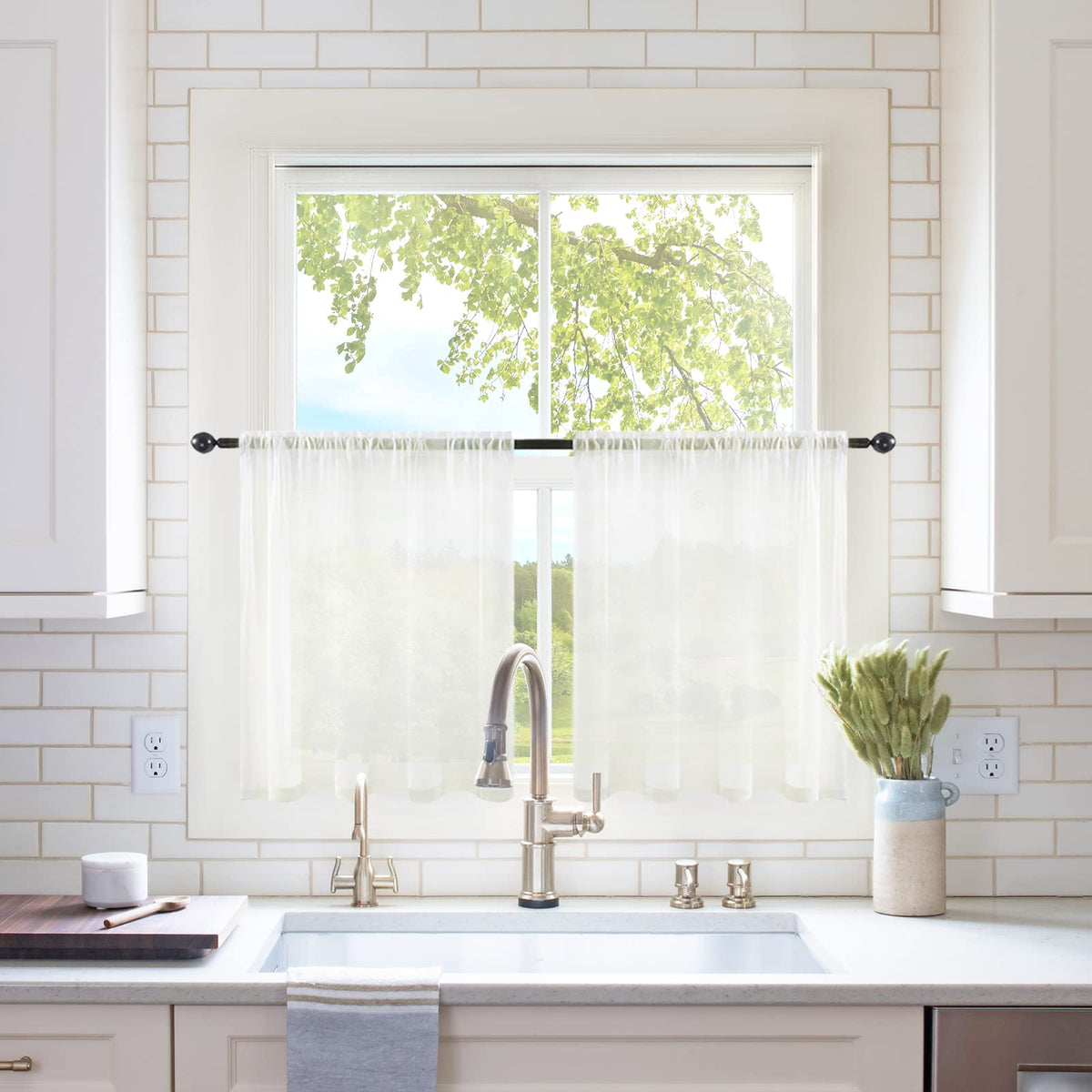 MIULEE 2 Panels White Sheer Curtains for Living Room 54 X 105 Inches