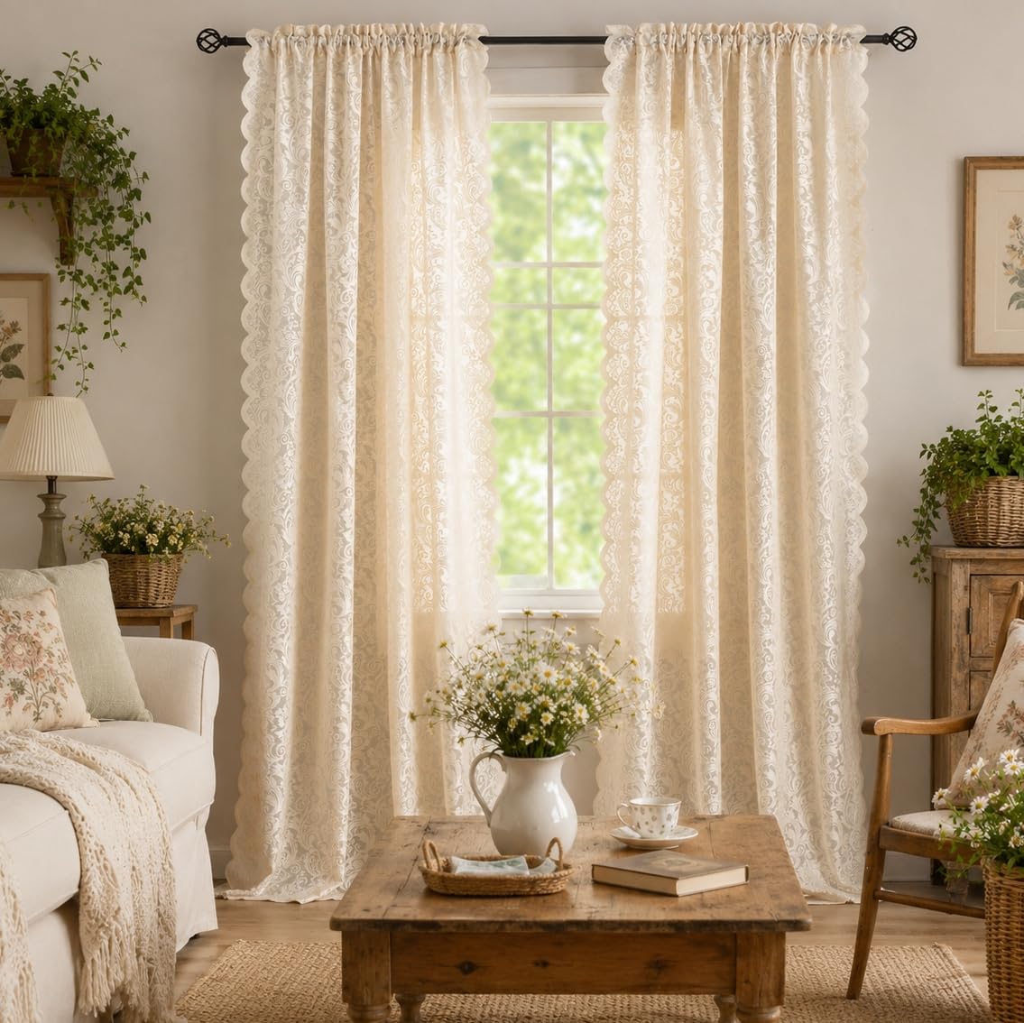 ALIGOGO Black Lace Curtains for Bedroom, Gothic Style, 52W x 63L Inch