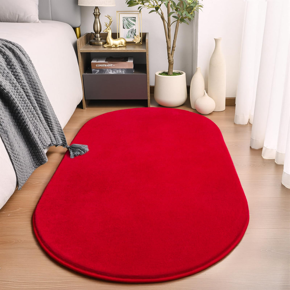 Amearea Soft Oval Rugs for Bedroom, 2.6 x 5.3 Black Bedroom Bedside Rug