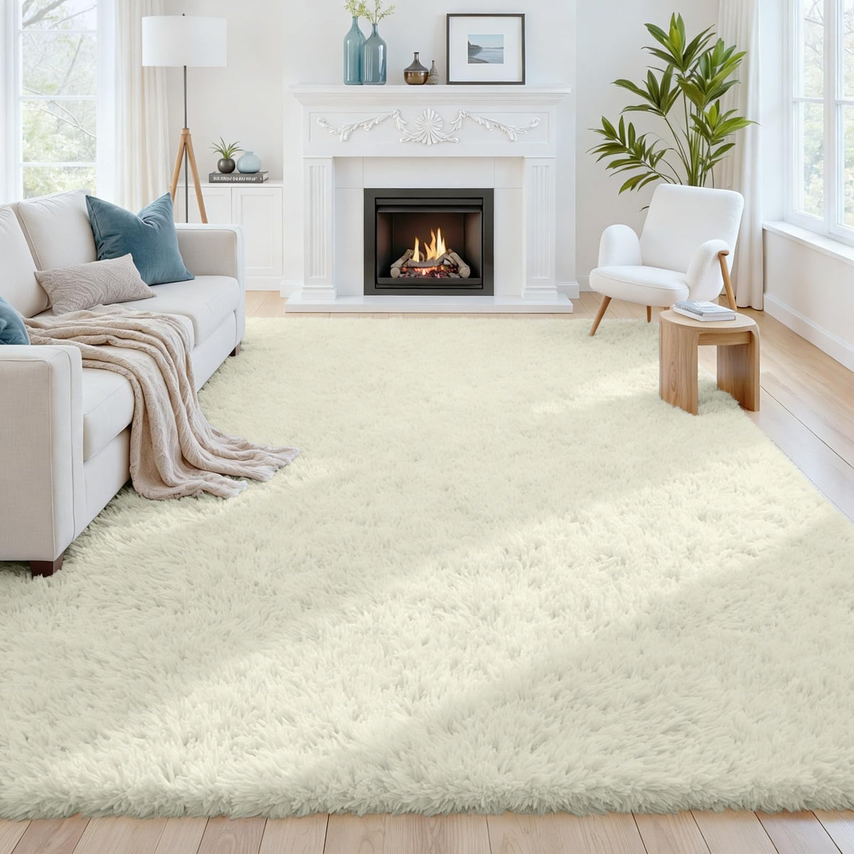 8x10 Fluffy Shag Area Rugs for Living Room Bedroom: Soft Plush Carpet Grey