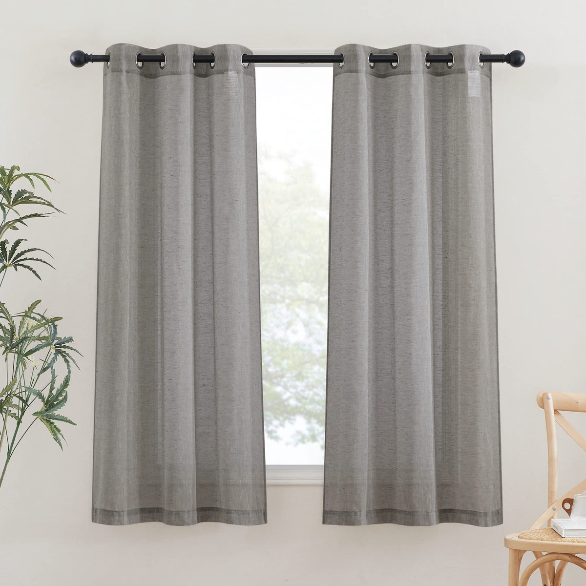 NICETOWN White Sheer Linen Curtains 84 Inch Length 2 Panels Set, W52xL84