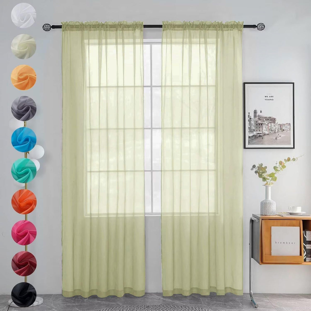 youleyar Solid Sheer Rod Pocket Curtain Voile Draperies 2 Panels White Beige Black Grey Coffee 52 Inch Width 84 Inch Long 1 Pair for Kitchen Bedroom Children Living Room Yard (Orange,52Wｘ84L)