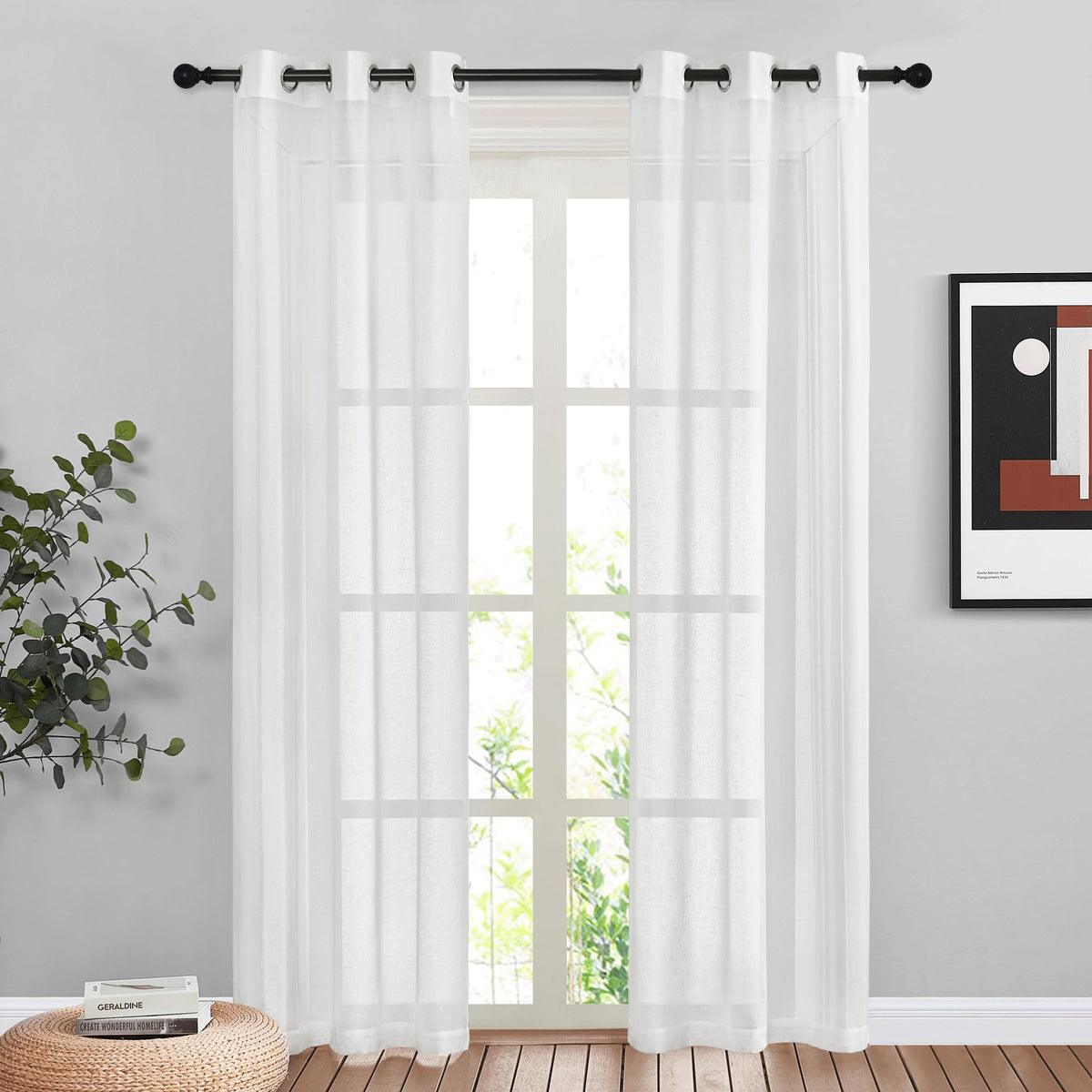 NICETOWN White Sheer Linen Curtains 84 Inch Length 2 Panels Set, W52xL84