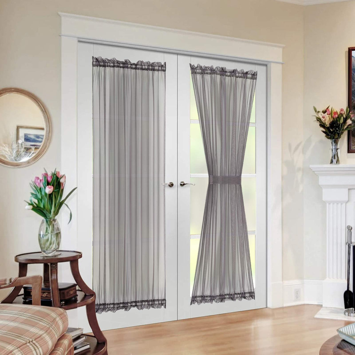 MIULEE White 54 Wide and 72 Inches Length French Door Sheer Curtains