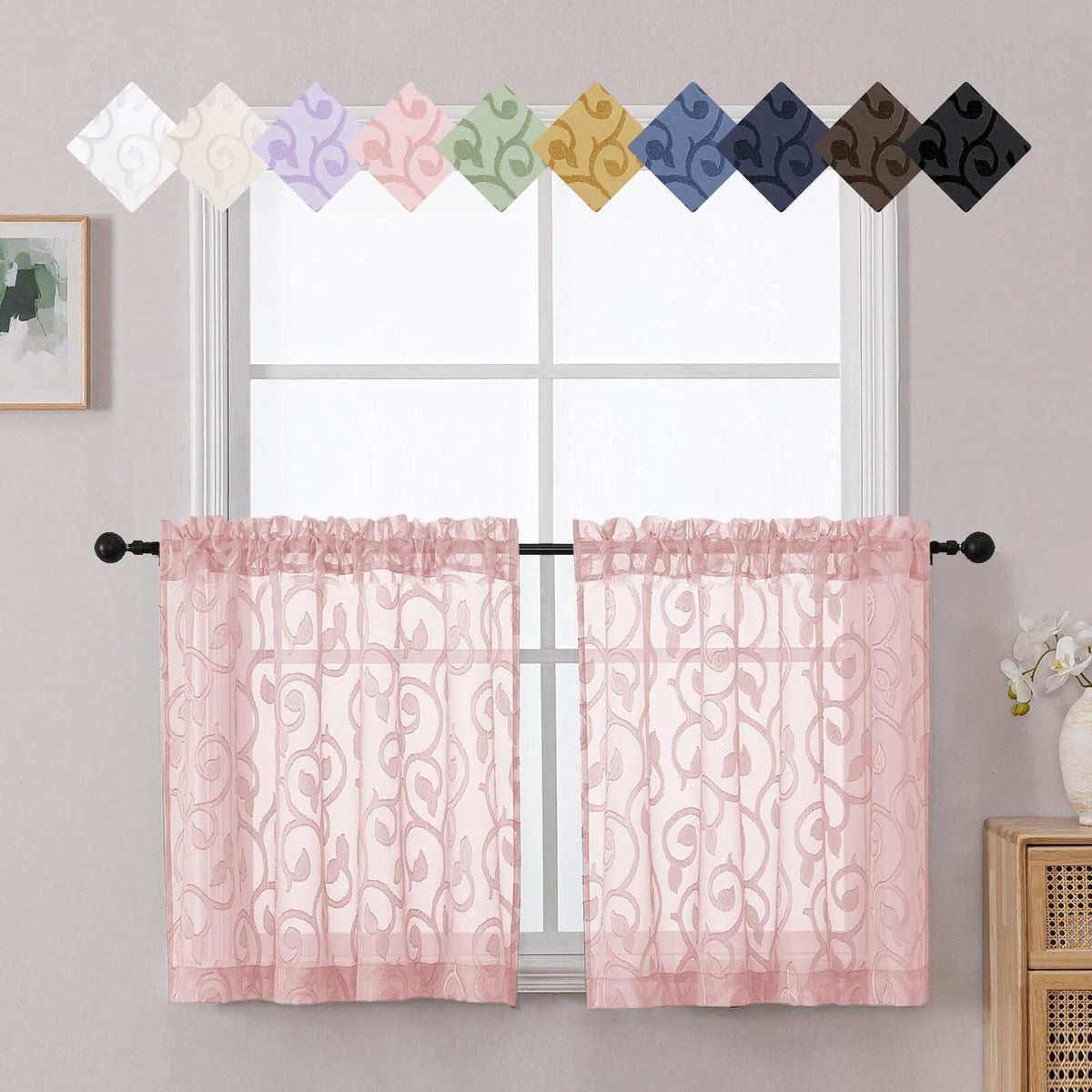 Dusty Blue Sheer Curtains for Bedroom Living Room 72 Inches Long 2 Panels Set, Soft Airy Geometric Jacquard Clip Curtains Drapes, Modern Rod Pocket Door Curtain, 2Pcs Each 42" Wx72 L Inch