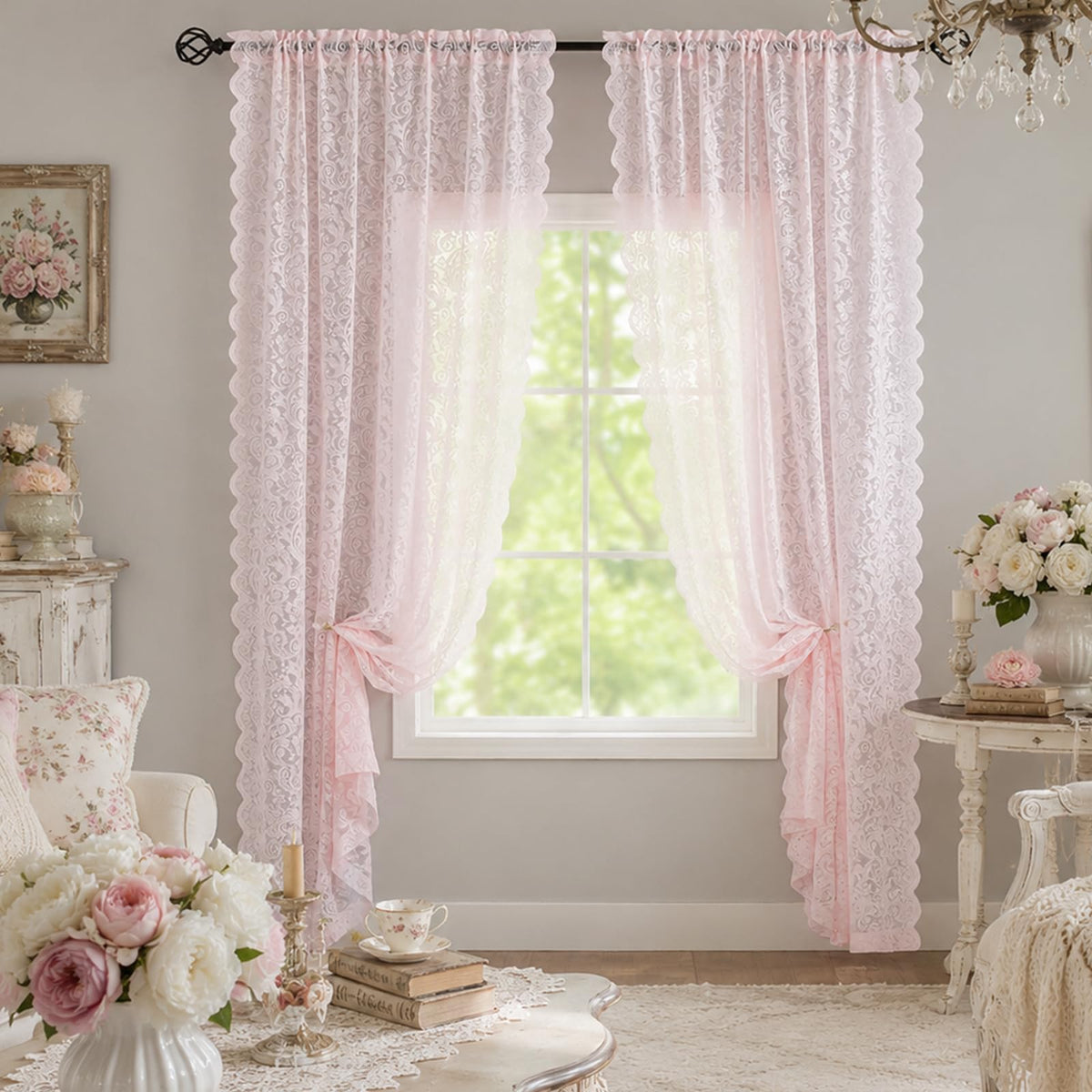 ALIGOGO Black Lace Curtains for Bedroom, Gothic Style, 52W x 63L Inch