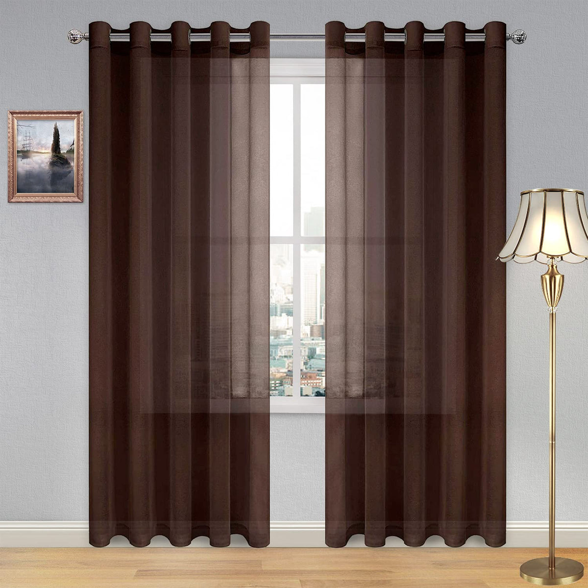 DWCN White Sheer Curtains Linen Look Semi Transparent Voile Grommet White Curtains for Living Dining Room Drapes 52 x 84 Inch Long, Set of 2 Panels