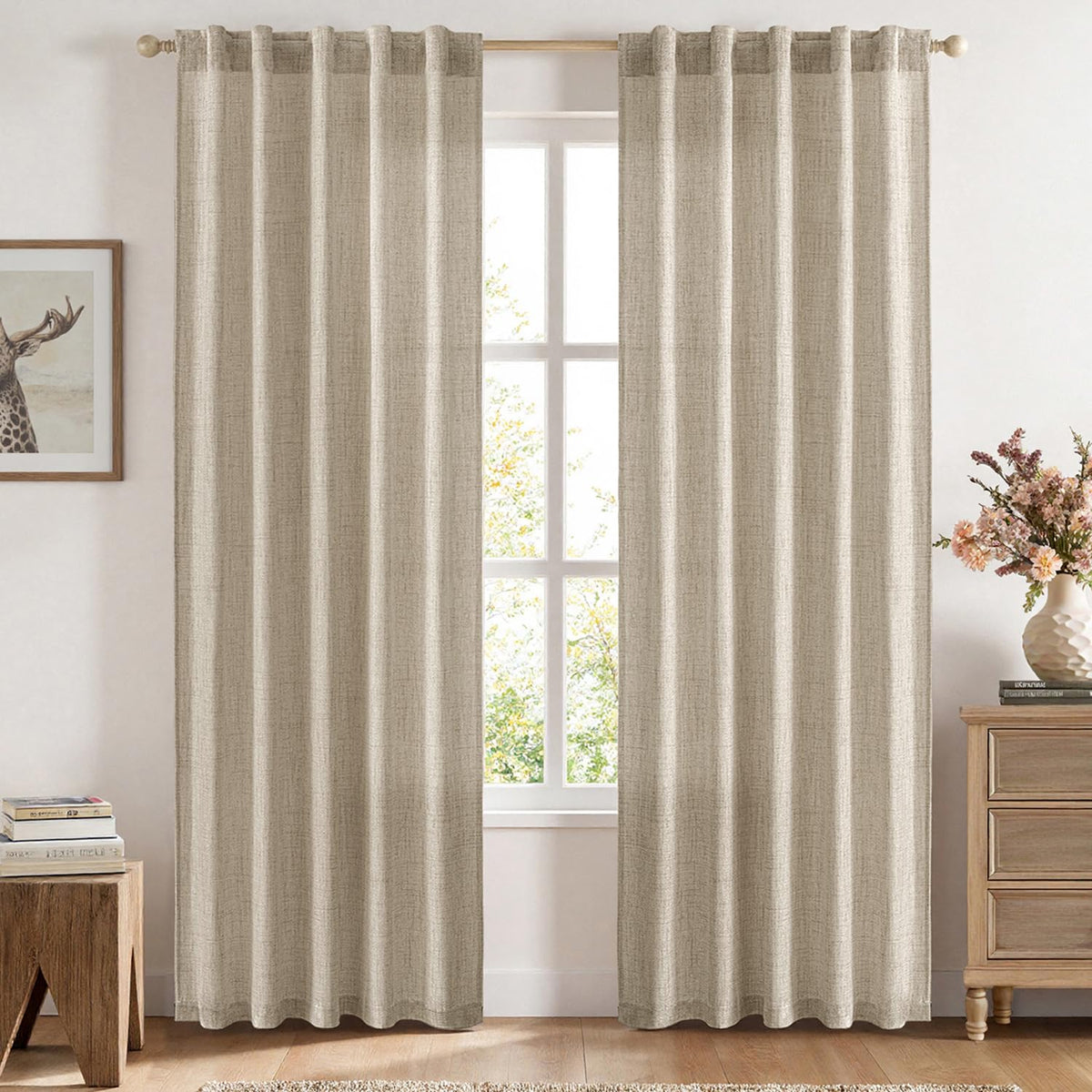 MIULEE Faux Linen Curtains 84 Inch Length 2 Panels Natural Semi Sheer Curtain with Back Tab Rod Pocket, Light Filtering Window Privacy Burlap Drapes for Living Room Bedroom 42W x 84L Linen