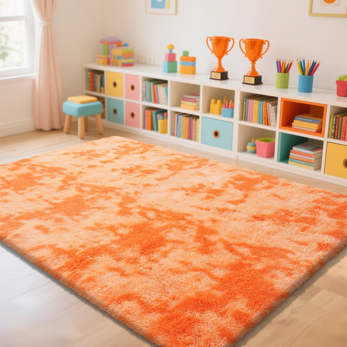 Beige 8x10 Area Rugs for Living Room, Fluffy Shag Rug Large Bedroom Carpet