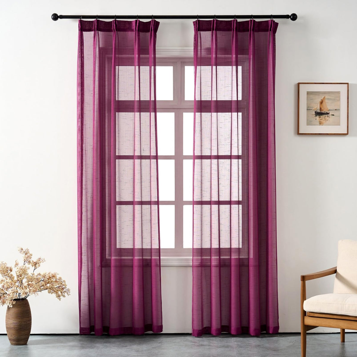 Off White Sheer Curtains 84 Inches Long Pinch Pleat Linen Textured Ceiling