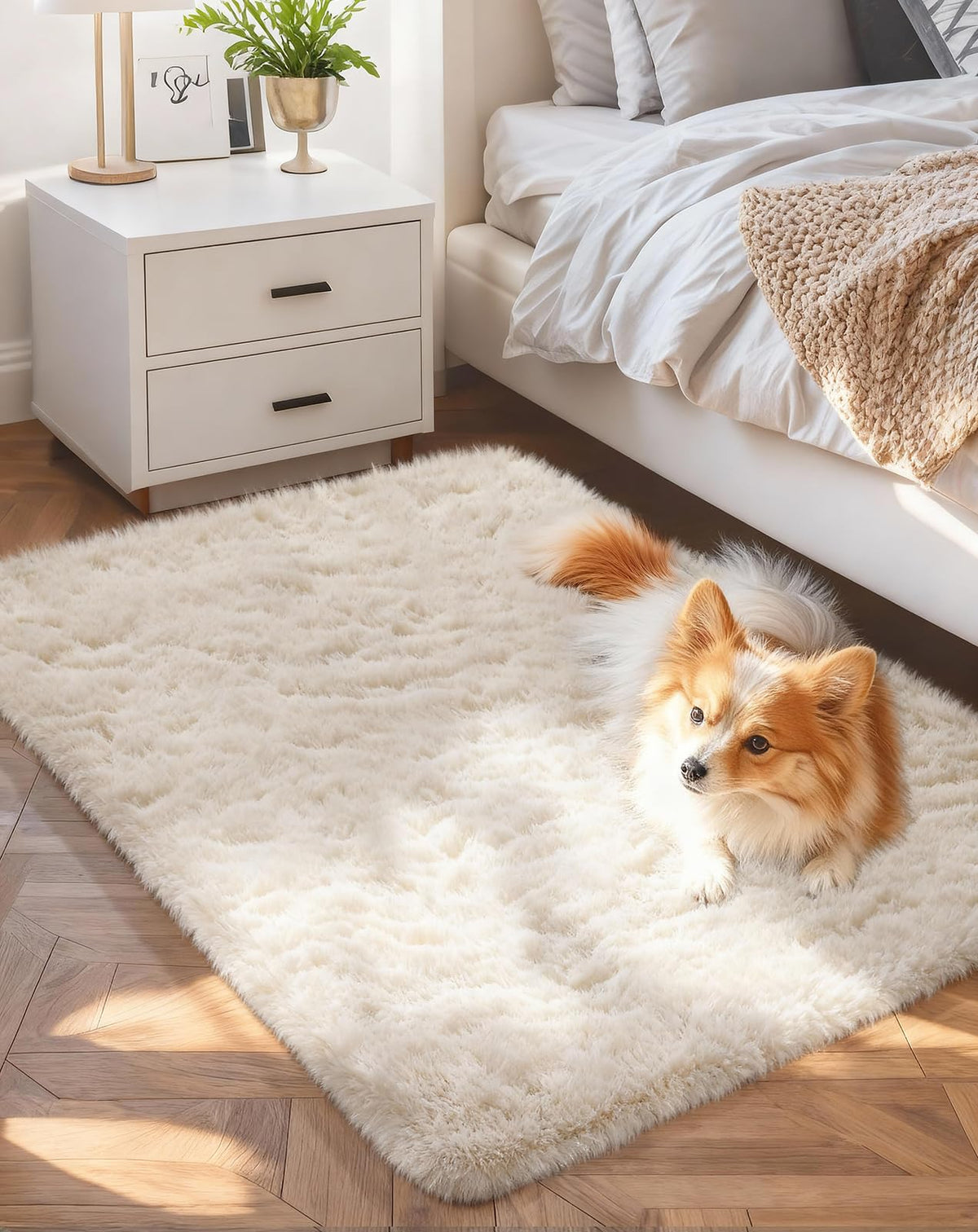 Ophanie 5x7 Area Rugs for Living Room Ivory, Fluffy Shag Large Fuzzy Plush Soft Rug, Shaggy Floor Big Carpets for Bedroom Nursery, Kids Home Decor Aesthetic with Over 99 pcs Pile fibers