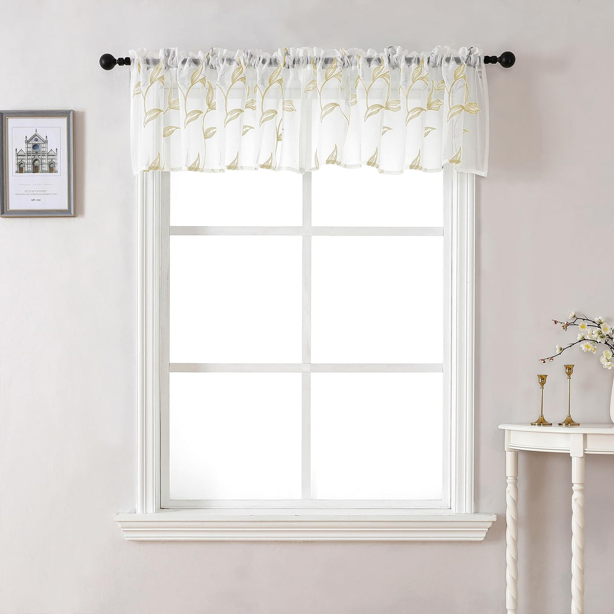 VISIONTEX Sheer Curtains Boho Leaf Floral Embroidered Cream Beige 54Wx84L