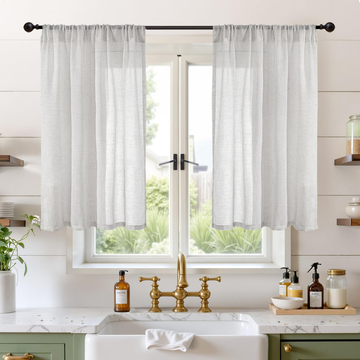 BGment Linen Sheer Curtains 84 Inches Long 2 Panels Set for Living Room
