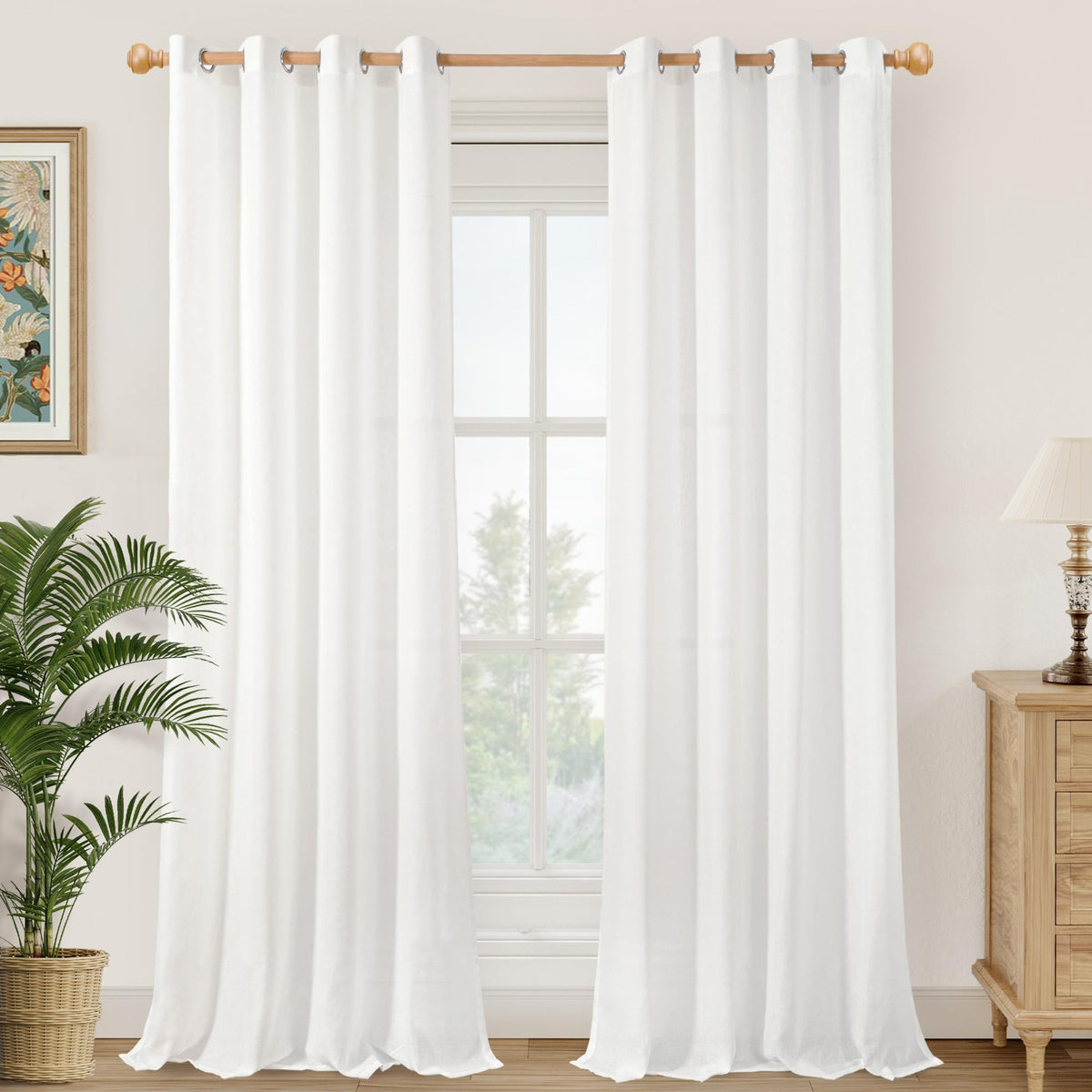 YoungsTex Linen Semi Sheer Curtains 63 Inch Length, Light Filtering Drapes
