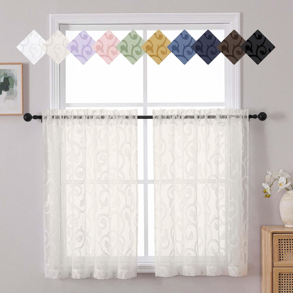 Dusty Blue Sheer Curtains for Bedroom Living Room 72 Inches Long 2 Panels Set, Soft Airy Geometric Jacquard Clip Curtains Drapes, Modern Rod Pocket Door Curtain, 2Pcs Each 42" Wx72 L Inch