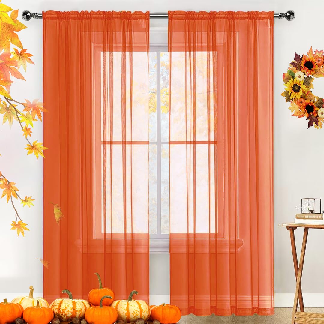 SpaceDresser Basic Rod Pocket Sheer Voile Window Curtain Panels White 1 Pair 2 Panels 52 Width 84 Inch Long for Kitchen Bedroom Children Living Room Yard(White,52 W x 84 L)