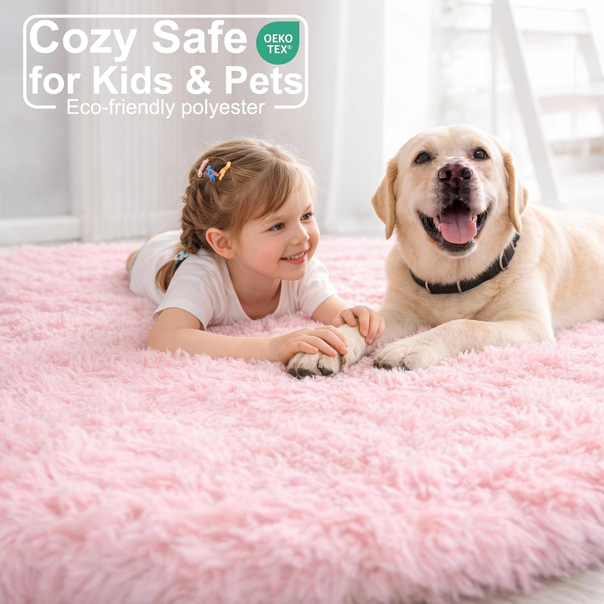 Amdrebio Pink Circle Round Fluffy Area Rug 4Ft for Girls Bedroom Kids Room