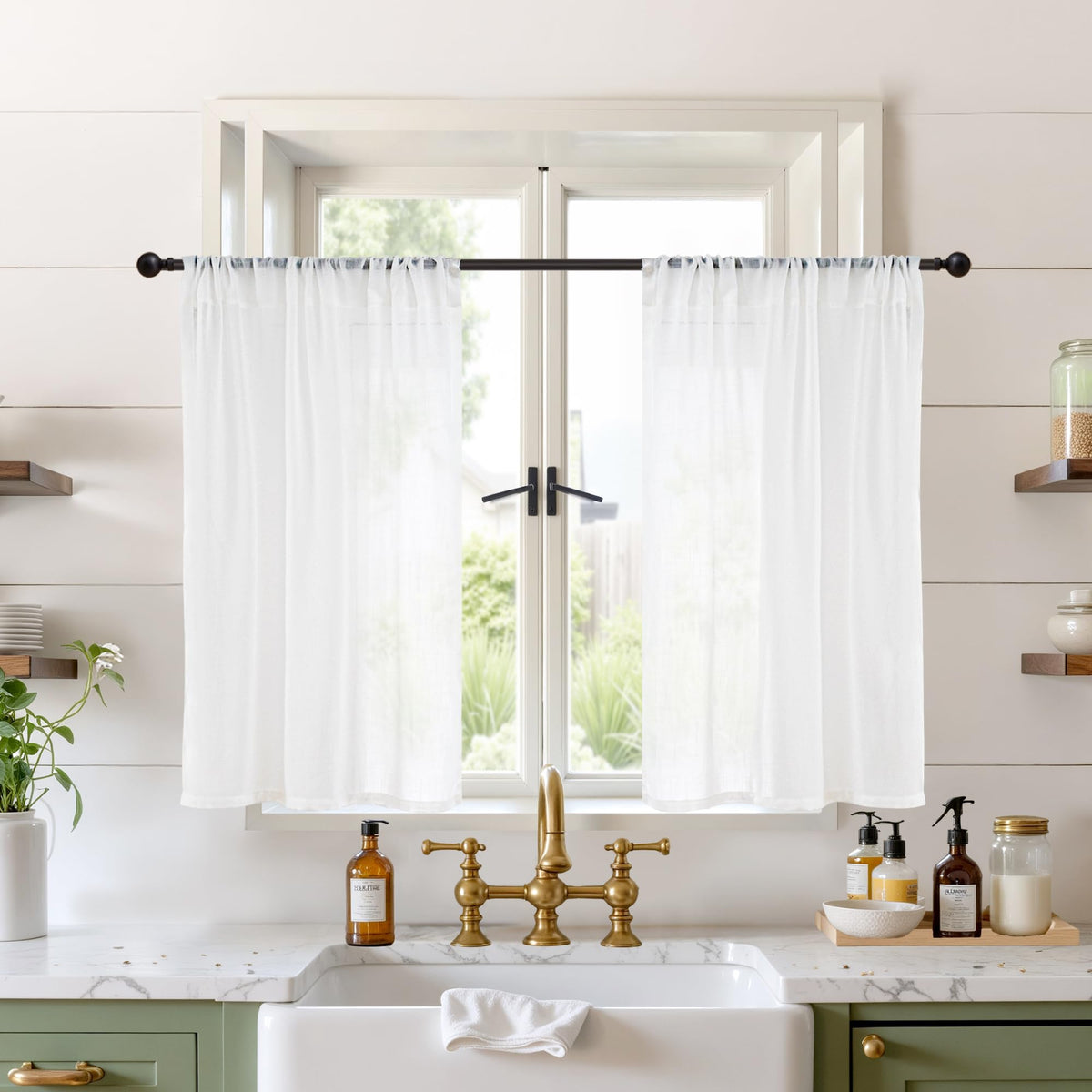 BGment Linen Sheer Curtains 84 Inches Long 2 Panels Set for Living Room