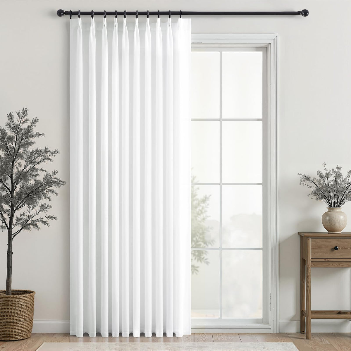 96 Inches Long Pinch Pleated Semi Sheer Curtains,Natural Linen Blended Light Filtering Window Curtains 96 Length 2 Panels for Living Room Bedroom Pinch Pleat Drapes with Hooks 2 Panels 40" Wx96 L