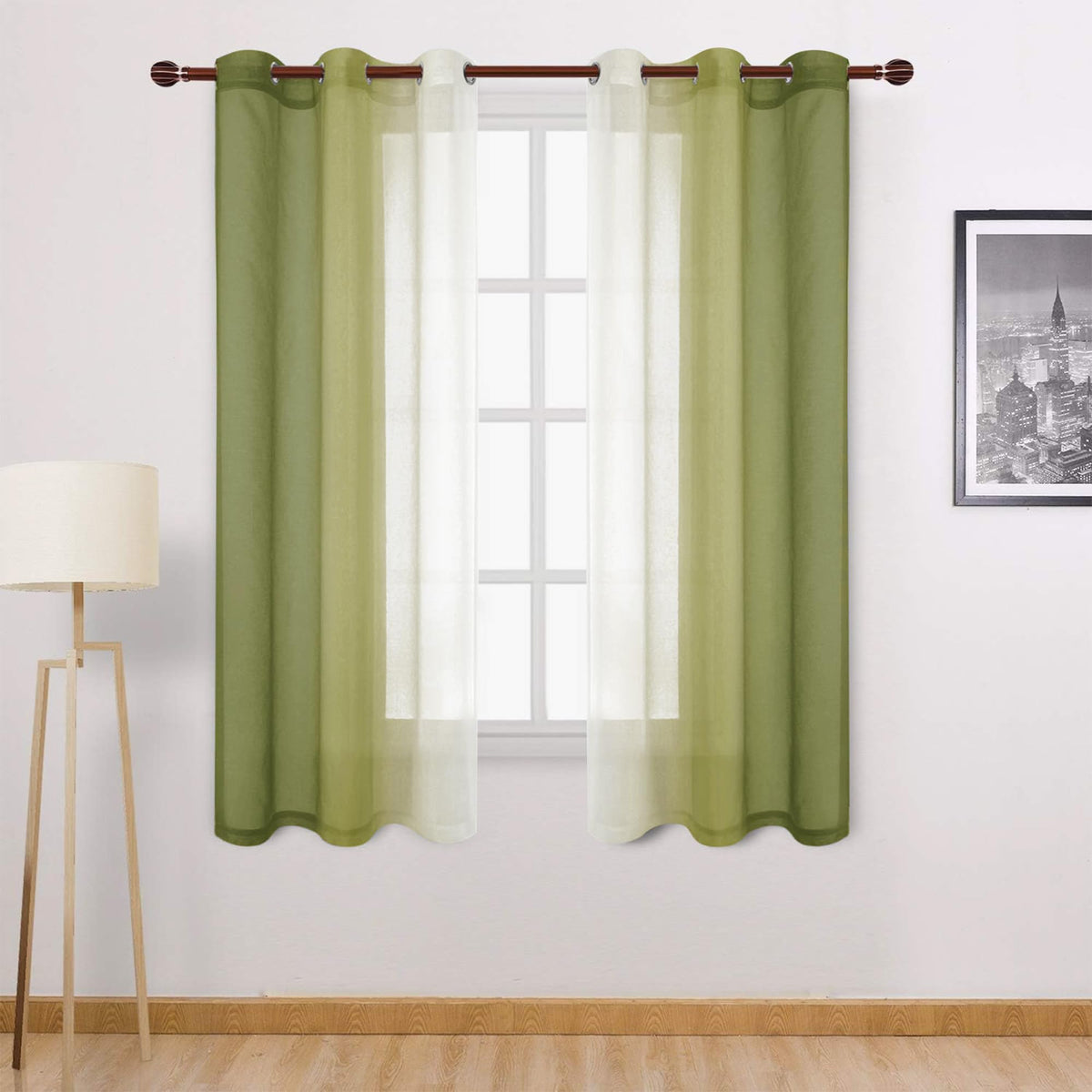 DWCN Blue Linen Ombre Sheer Curtains - Semi Voile Gradient Grommet Top Curtains for Bedroom and Living Room, Set of 2 Window Curtain Panels, 52 x 84 Inches Long, Denim Blue