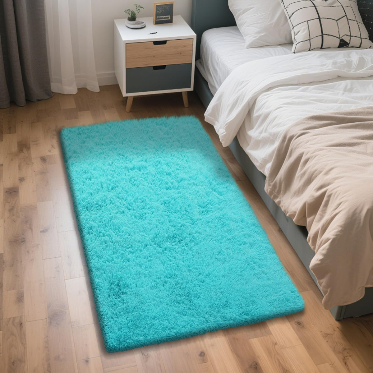Beige 8x10 Area Rugs for Living Room, Fluffy Shag Rug Large Bedroom Carpet