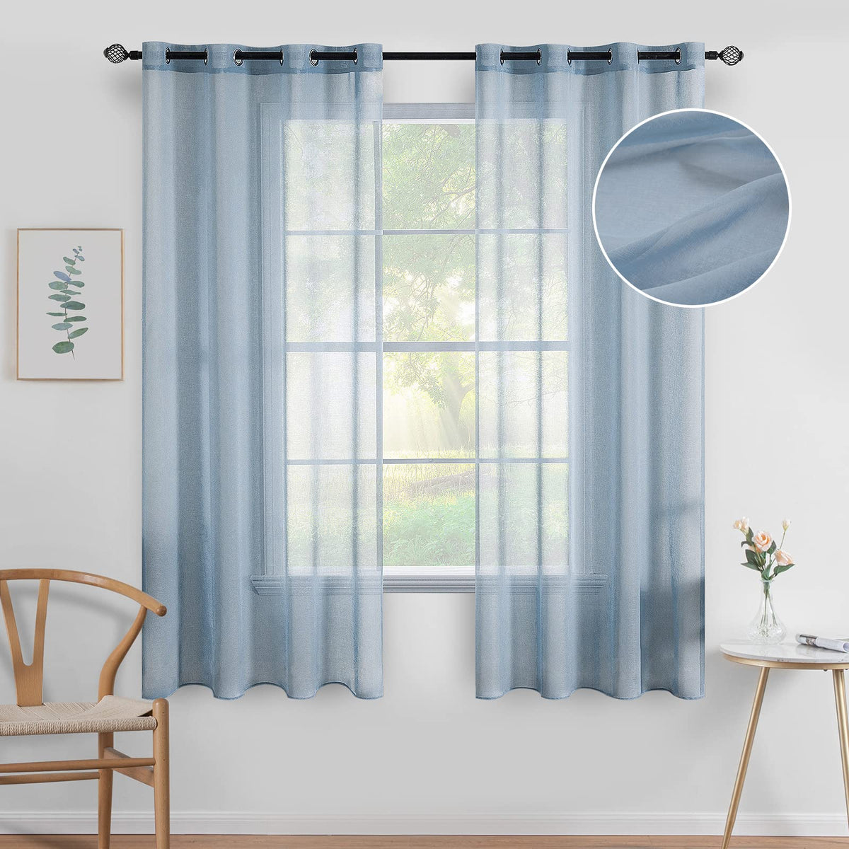 MIULEE Ivory Sheer Curtains Linen Textured Panels 54X84 Inches
