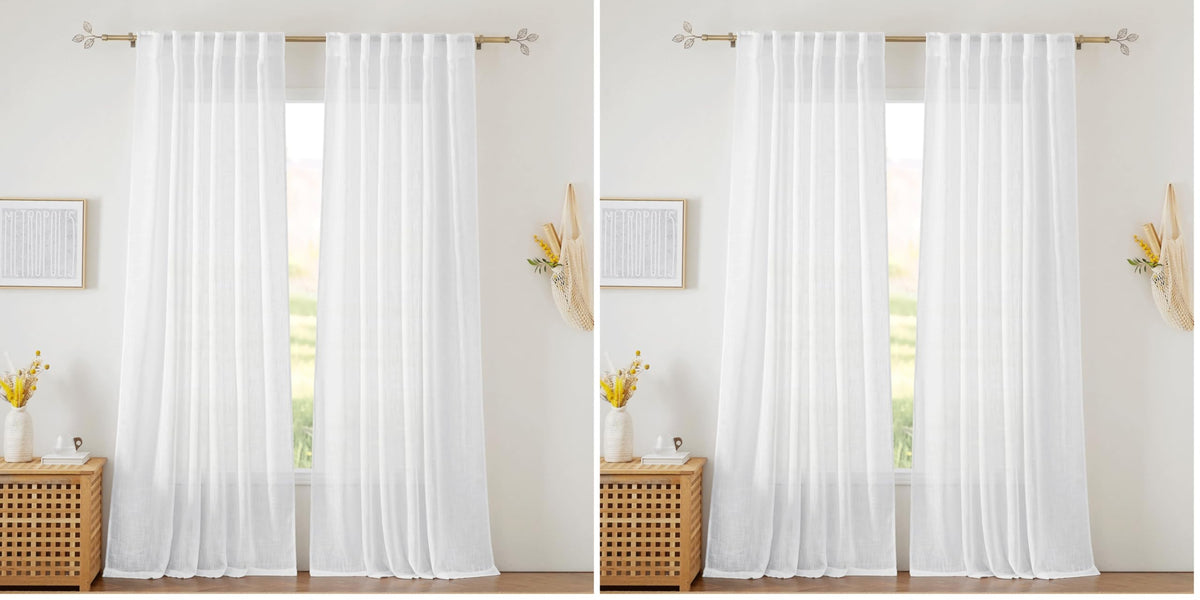 RYB HOME White Sheer Curtains for Living Room Patio Glass Door, W52 x L95