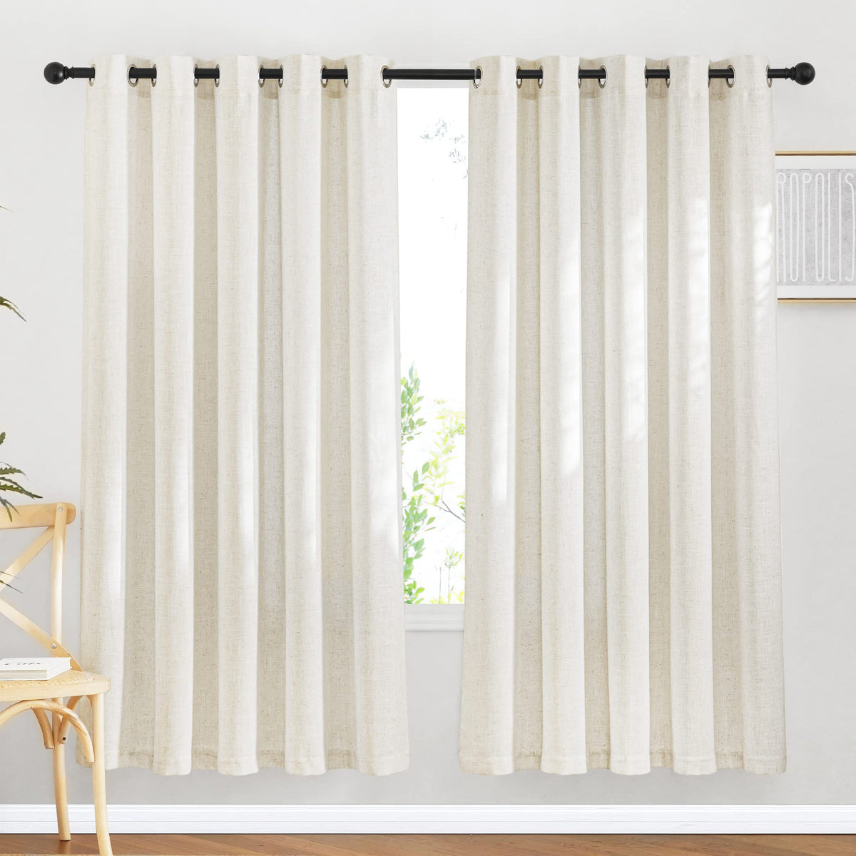 NICETOWN White Sheer Linen Curtains 84 Inch Length 2 Panels Set, W52xL84