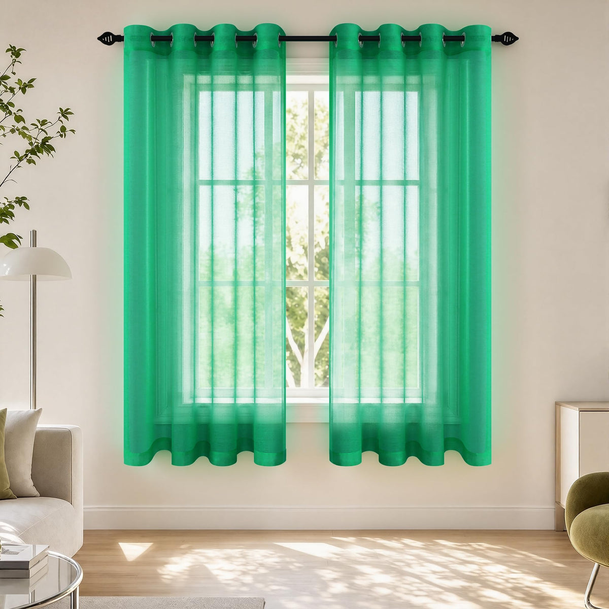 Mrs.Naturall Black Sheer Curtains 84 Inches Long for Living Room Set of 2 Panels Ring Grommet Window Curtain Panels for Bedroom 52x84 Inch Length